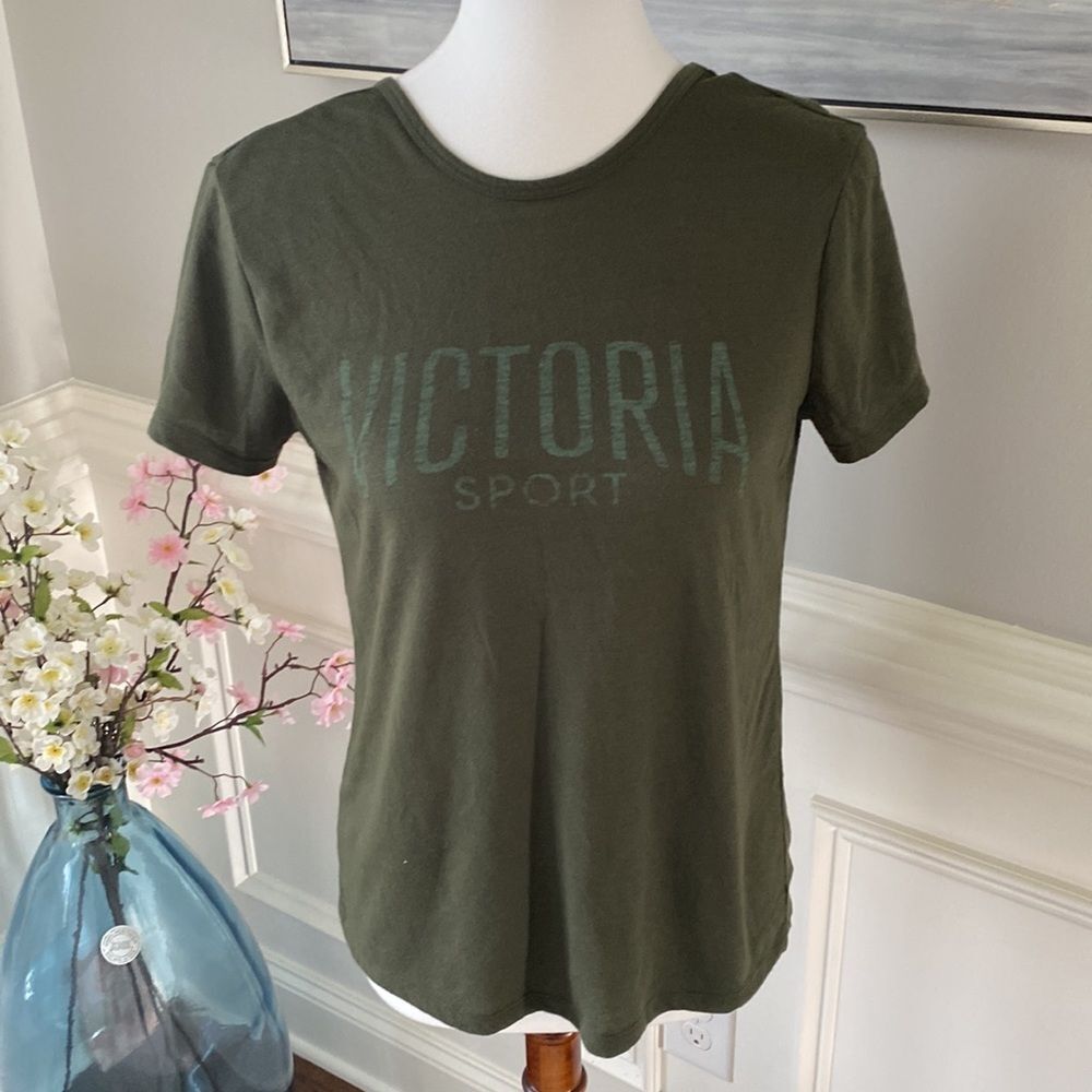 VICTORIA'S SECRET Athletic T Shirt S VSX Sport Open Back Top Olive Green